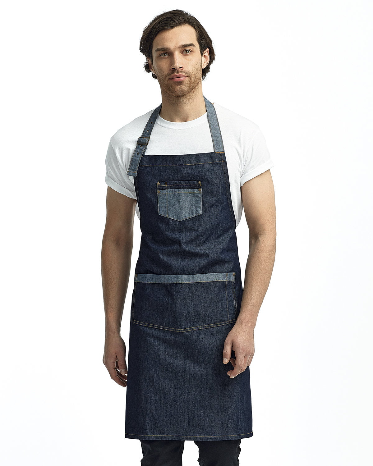 Unisex Contrast Bib Apron Cooking Baking Chef Kitchen Catering Uniform Workwear 