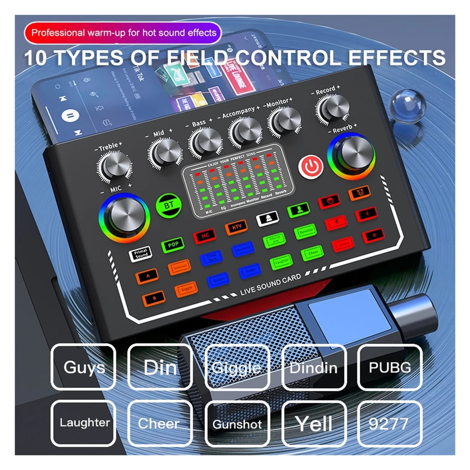 Podcast Equipment Bundle with Studio Microphone, Live Sound Card with DJ Mixer Effects