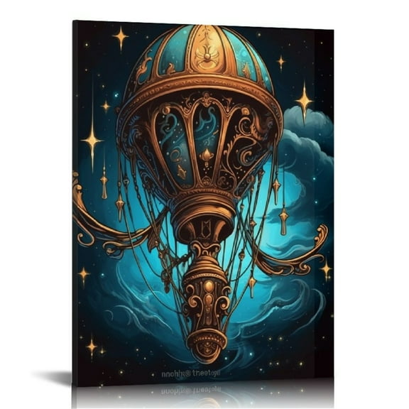 ONETECH Steampunk Hot Air Balloon, Floating Through A Starry Sky Poster Prints Wall Art Print Canvas Posters Decorative Painting Modern Art Wall Room Decor