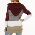 thumbnail image 7 of QIPOPIQ Womens Sweaters Clearance Pullover Sweaters Winter Casual Color Blocking V-Neck Long Sleeve Pullover Knitted Hooded Sweater Top Blouse Sweater Coat Knitwear Wine 3XL, 7 of 7