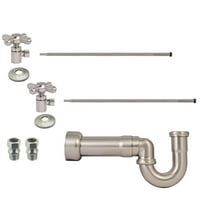 Westbrass LA-Style Pedestal Sink Supply Kit with P-Trap, Lines, Flanges and Cross Handle Angle Stops, Satin Nickel