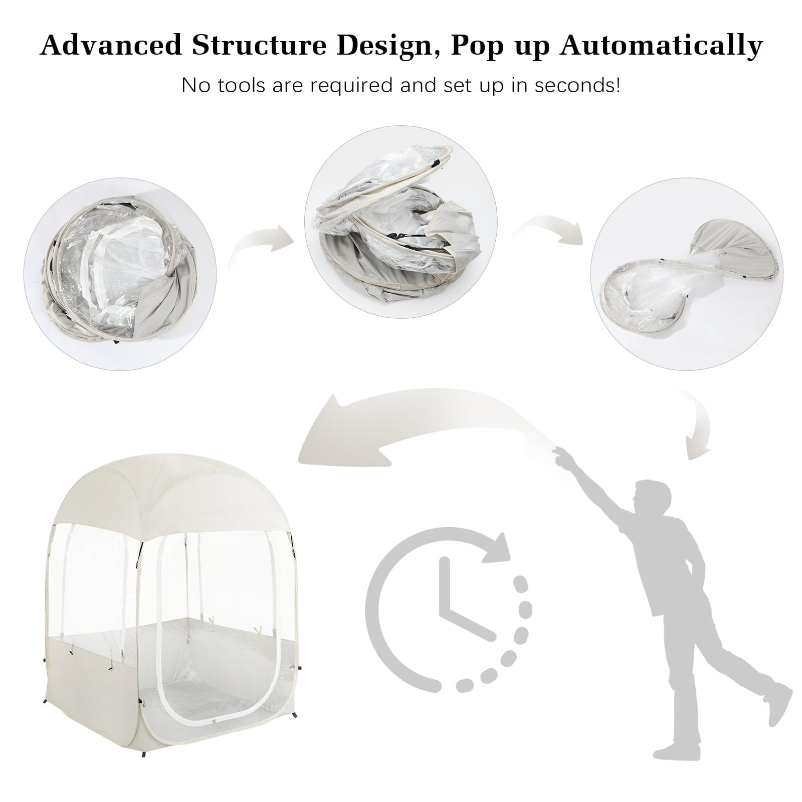 Sports Tent for 1 Person, Portable & Foldable Pop Up Tents Shelter with Carry Bag, Instant Weather Proof Clear View Bubble Tent for Watching Sports Events, Fishing, Camping, Beige
