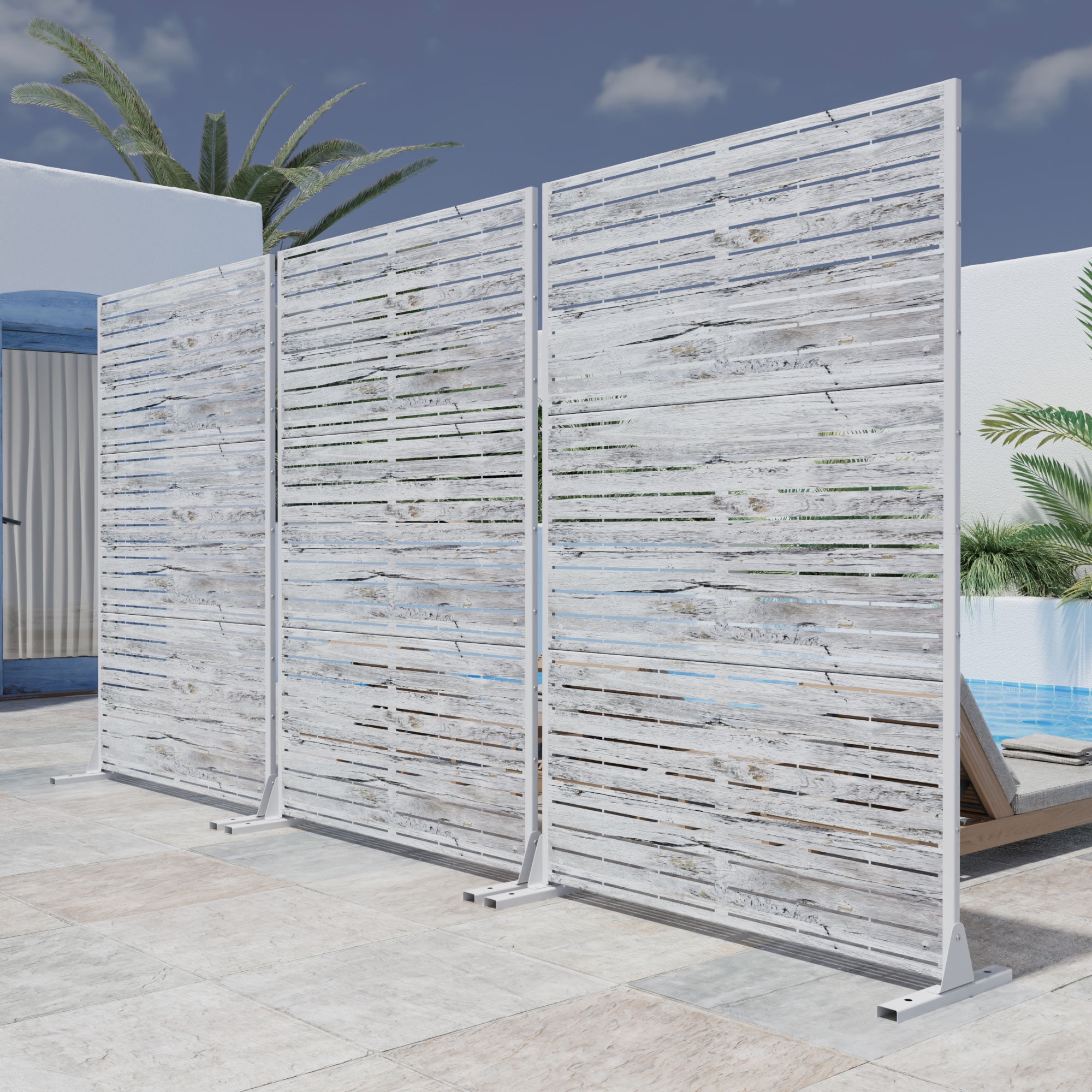MAYEERTY 72" × 47" Outdoor Privacy Screen, Metal Decorative Screen, White