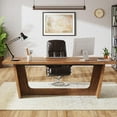 thumbnail image 4 of Finmind 70.87-Inch Executive Computer Desk with Solid Wood Pedestal, Walnut, 4 of 7