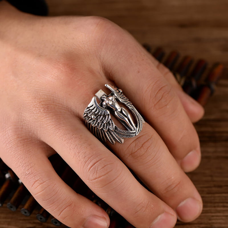 Oprechtheid Dat haalbaar Jiameiyue Gothic Men Cross Guardian Angel Wings Carved Biker Finger Ring  Jewelry Gift - Walmart.com