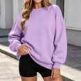 thumbnail image 5 of Women's Fashion Oversized Plain Sweatshirt Soft Fleece Lined Crew Neck Long Sleeve Loose Pullover Casual Fall Winter Daily Outfits Purple, 5 of 8