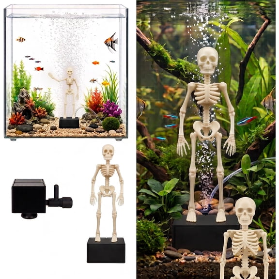 Dancing Skeleton Aquarium Bubbler, Interactive Resin Fish Tank Decoration with Adjustable Bubbles, Includes 1-Meter Air Hose, Funny Aquarium Decor for Fish Lovers