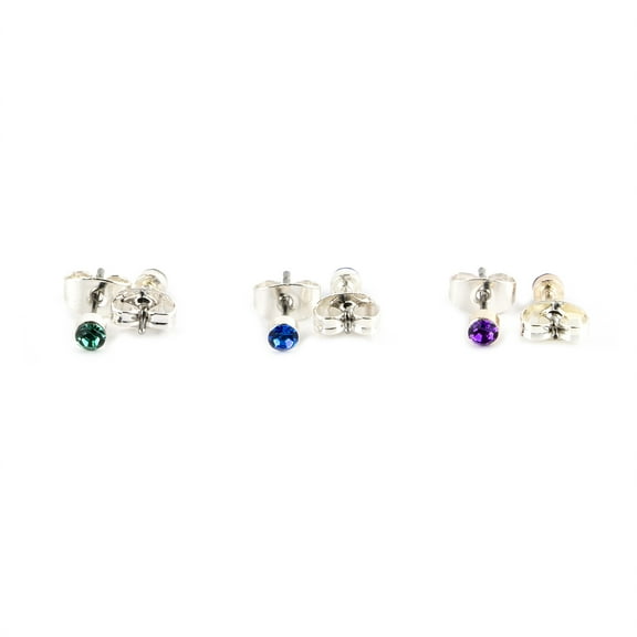 Claire's Girls Teen 2mm Multicolor Jewel Crystal Stud Earrings Set, Post Back, 12-Pack