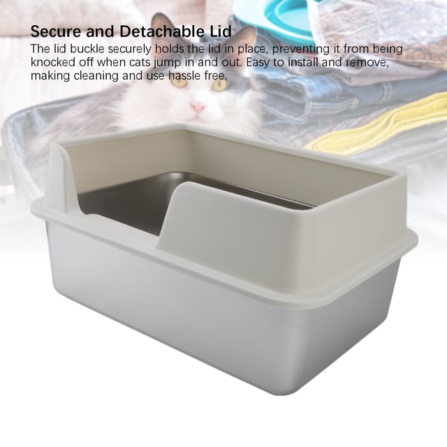 Stainless Steel Litter Pan, Open Top High Side Litter Pan Detachable Versatile Scratch Resistant Easy To Clean For Cats