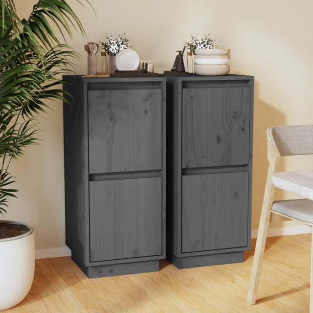 vidaXL Buffets 2 Pièces Gris 31.5x34x75 cm Pin Massif