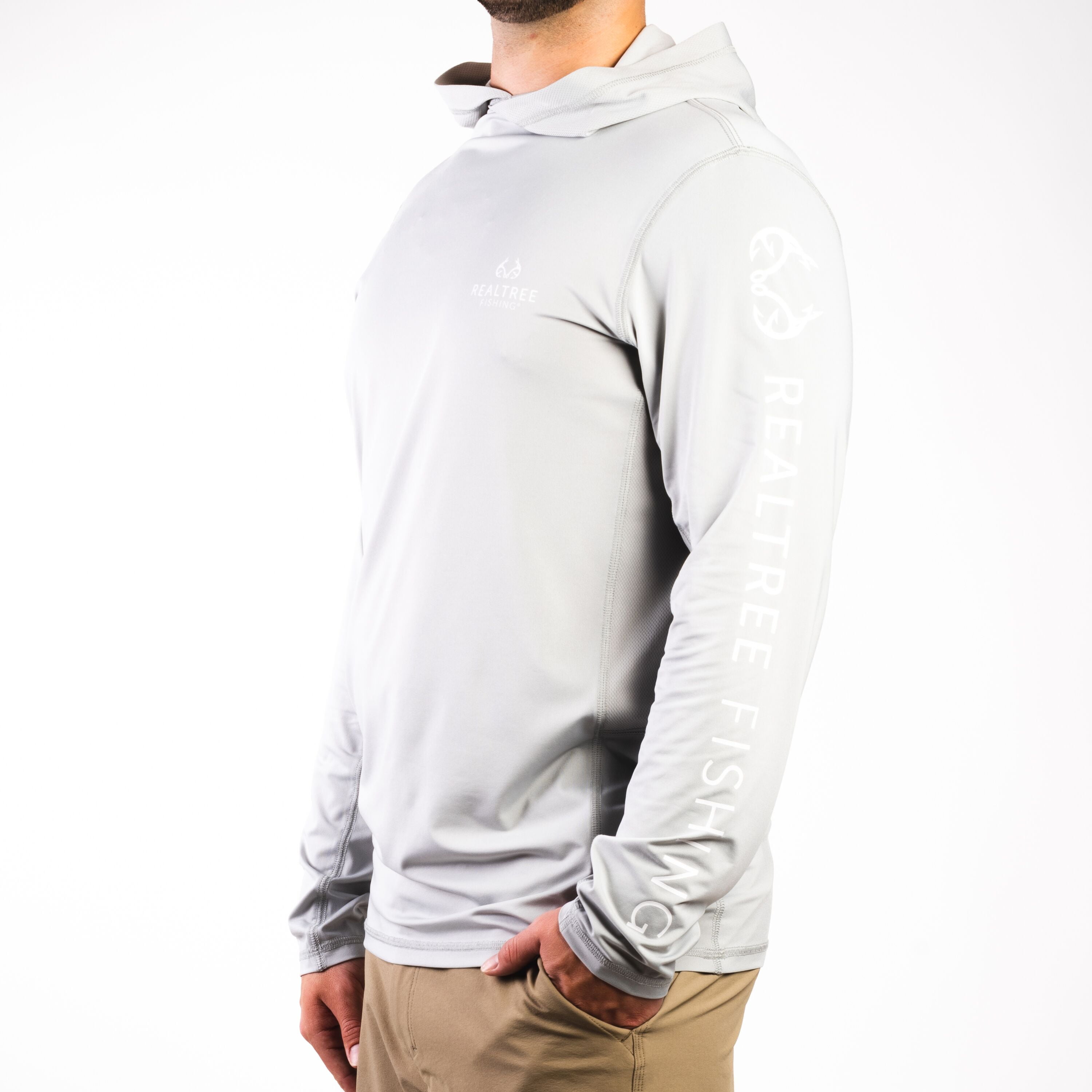 Realtree Long Sleeve Performance Fishing Hoodie for Men Grey, 3XL