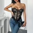 thumbnail image 4 of Mittory Women's Lace Trim Sexy Low Cut Curve Button Down Strapless Corset Top Bustier Tube Tops, 4 of 8