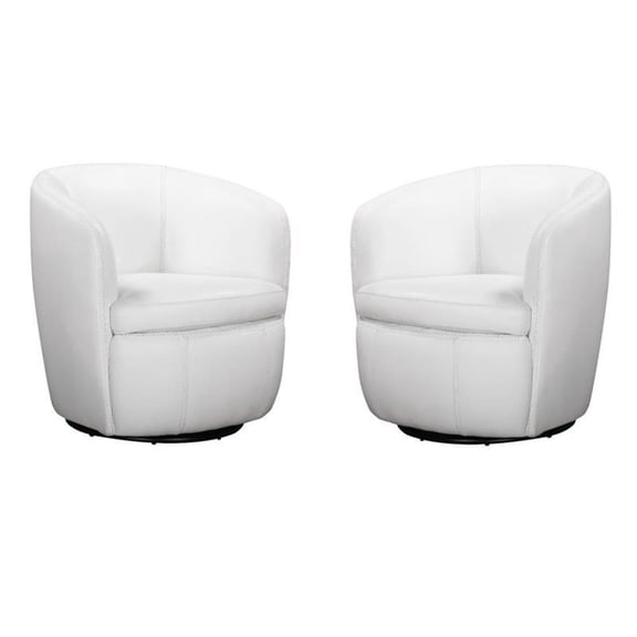 Pemberly Row Set of 2 Snow All Italian Leather Swivel Club Chair