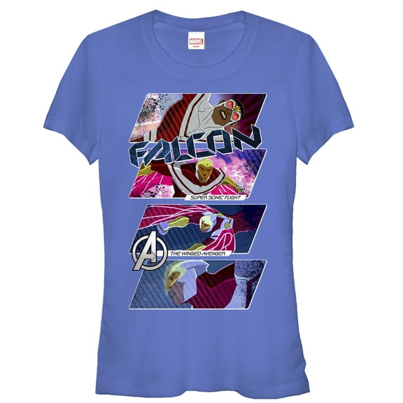 Junior's Marvel Falcon Panels  Graphic Tee Royal Small