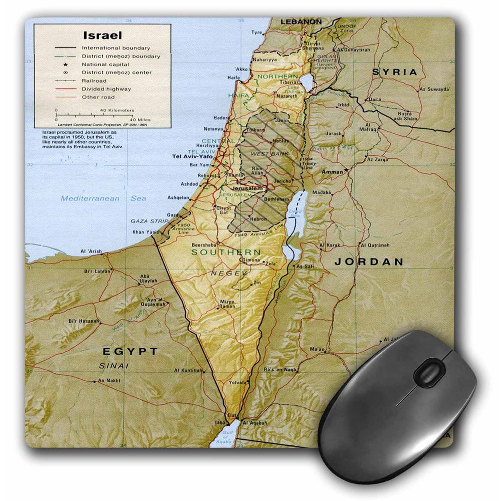 3dRose Print of Textured Look Topographic Israeli Map - Mouse Pad, 8 by