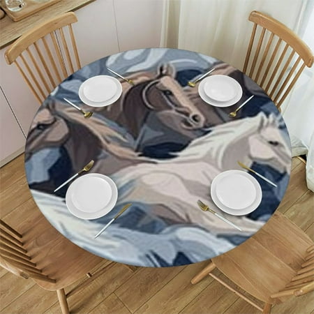 

Autua Horses Pattern Generative Art Round Table Cover Stain Resistant and Washable - Perfect for Indoor and Outdoor Use - Ideal for Kitchen Dining Various Sizes Available
