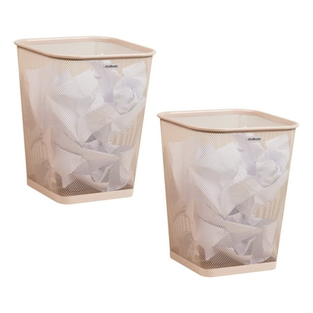 Mind Reader Mesh Trash Can, Waste Paper Basket, Square, Office, Metal Mesh, 9.75"L x 9.75"W x 12.25"H, Set of 2, Pink