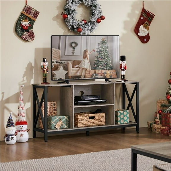 SLSRFD 55 Inch TV Stand for TVs up to 65 Inch, Modern Entertainment Center with Open Shelves, Media Console Table with Cable Management for Living Room, Gray