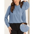 thumbnail image 2 of Unique Bargains Stand Collar Chiffon Blouse for Women's Long Sleeve Work Shirt L Grey Blue, 2 of 6