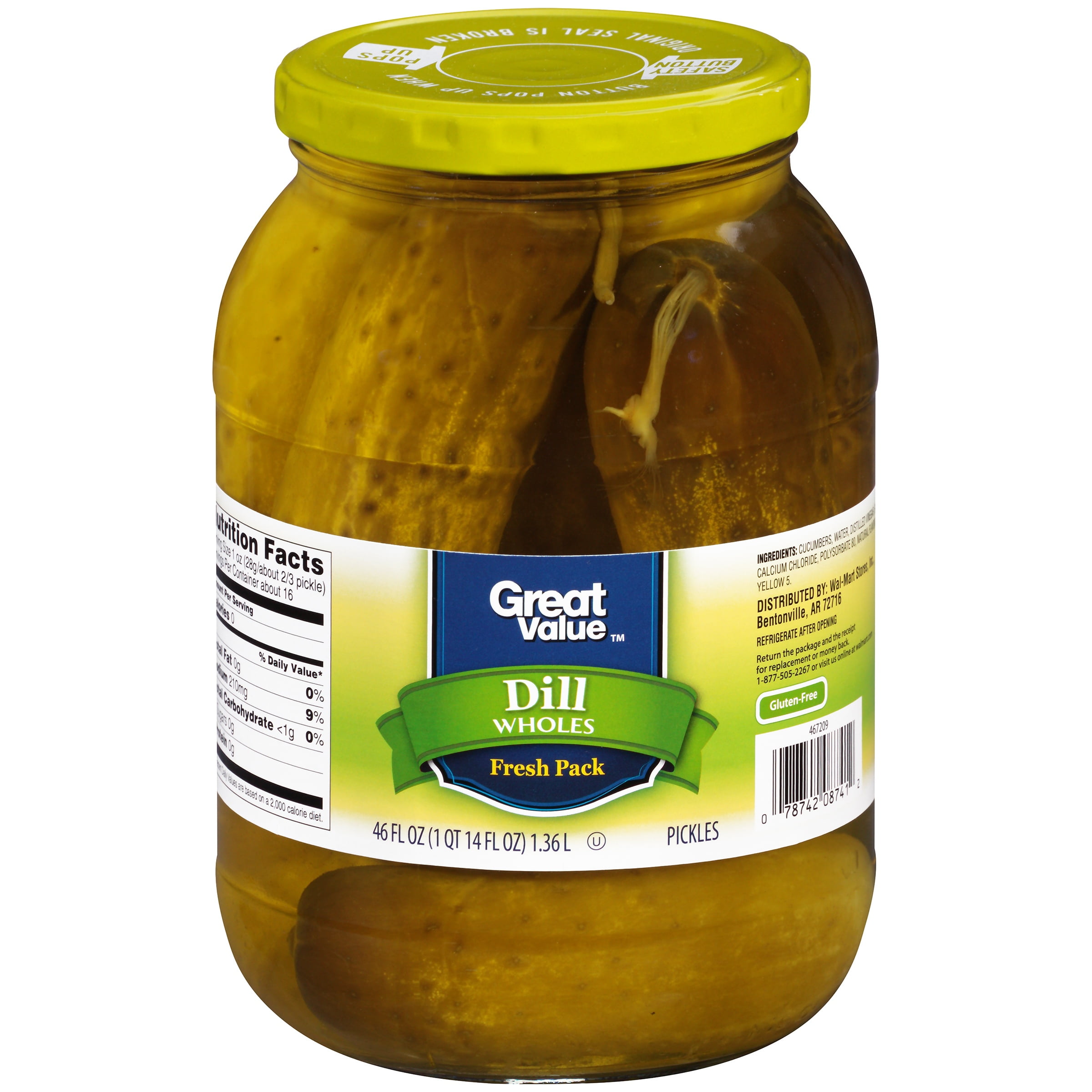 Great Value Whole Dill Pickles, 46 fl oz by Wal-Mart Stores, Inc.