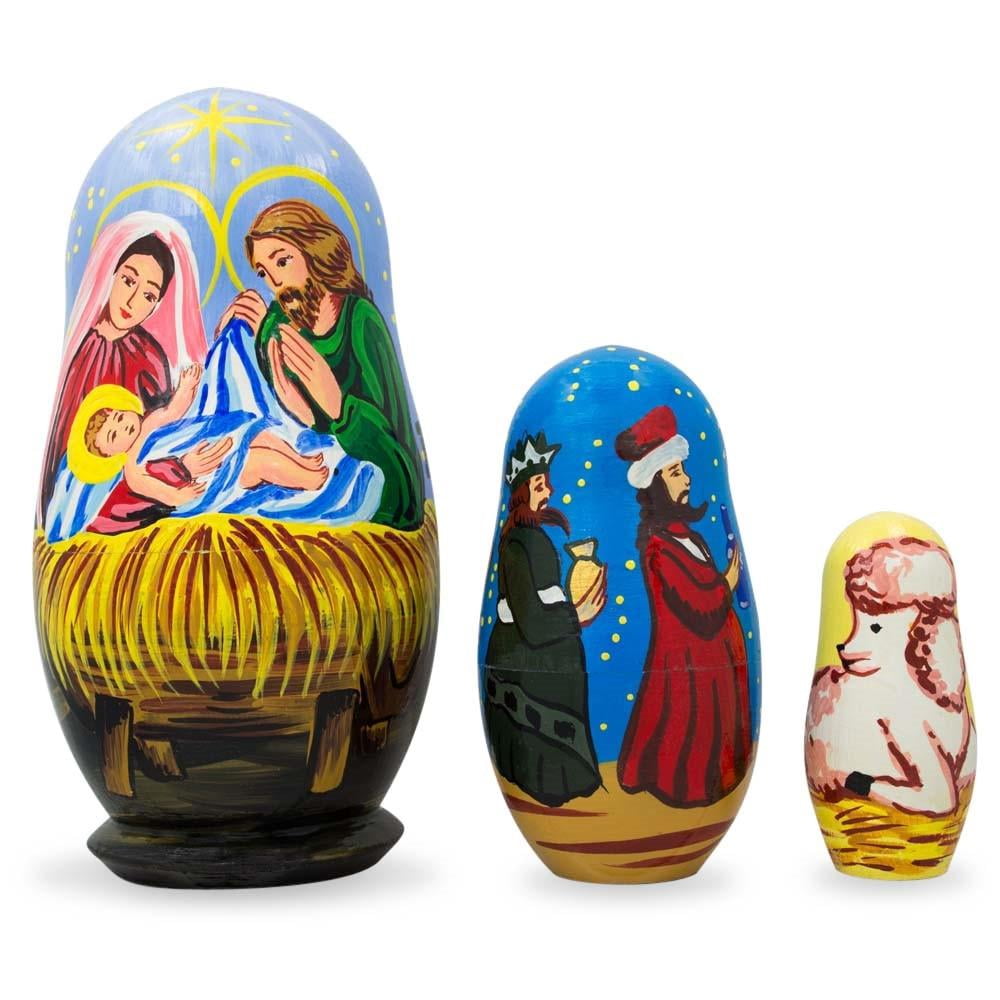 BestPysanky Set of 3 Nativity Scene Jesus, Mary, Wisemen Nesting Dolls