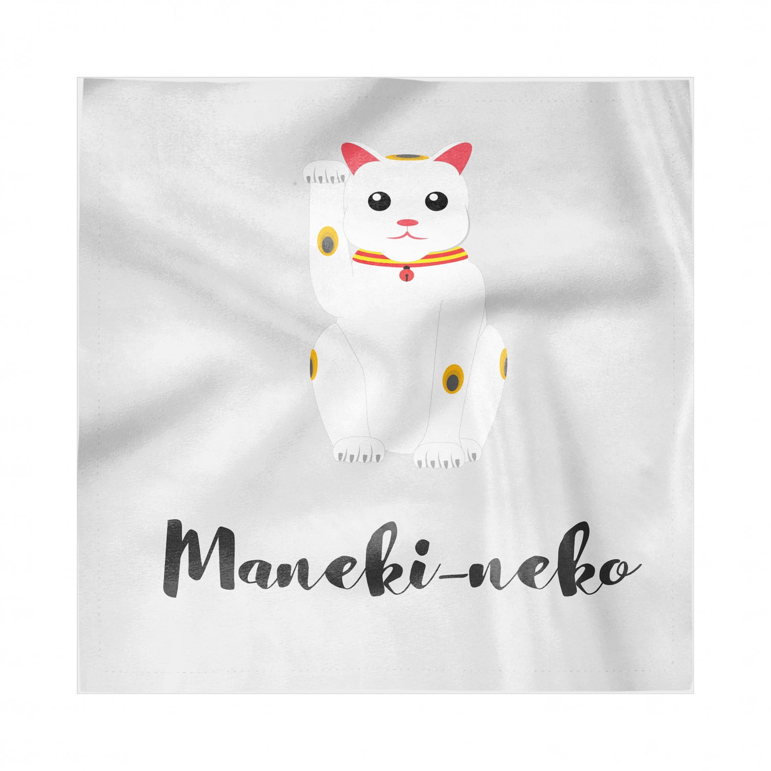 Japanese Cat Decorative Satin Napkins Set of 4, Maneki Neko Typography