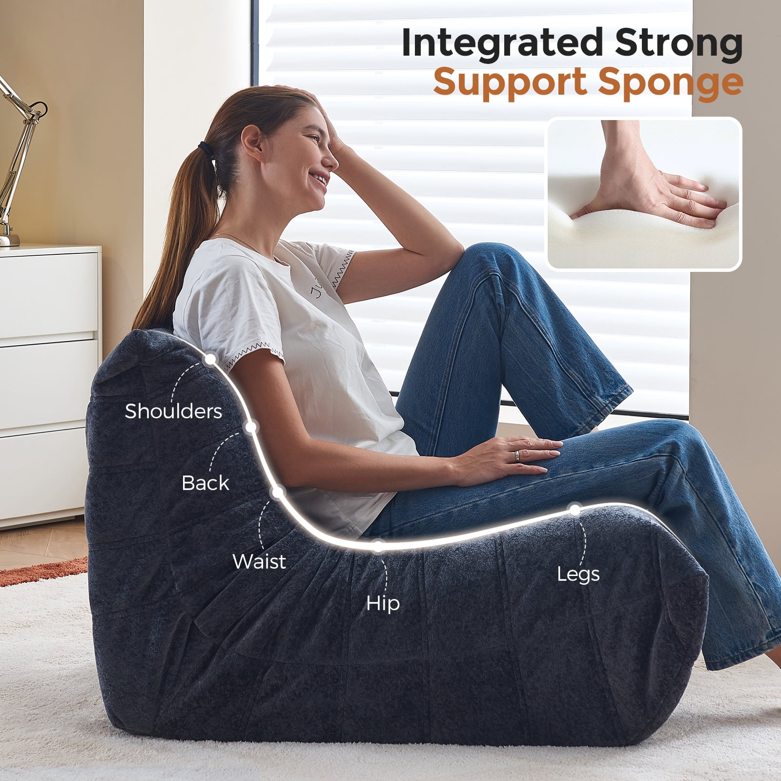GOLUCKY Large Bean Bag Sofa for Adults, Memory Foam BeanBag Chair, orduroy Boneless Chair, Lazy Floor Sofa for Reading Gaming Living Room Bedroom, Blue