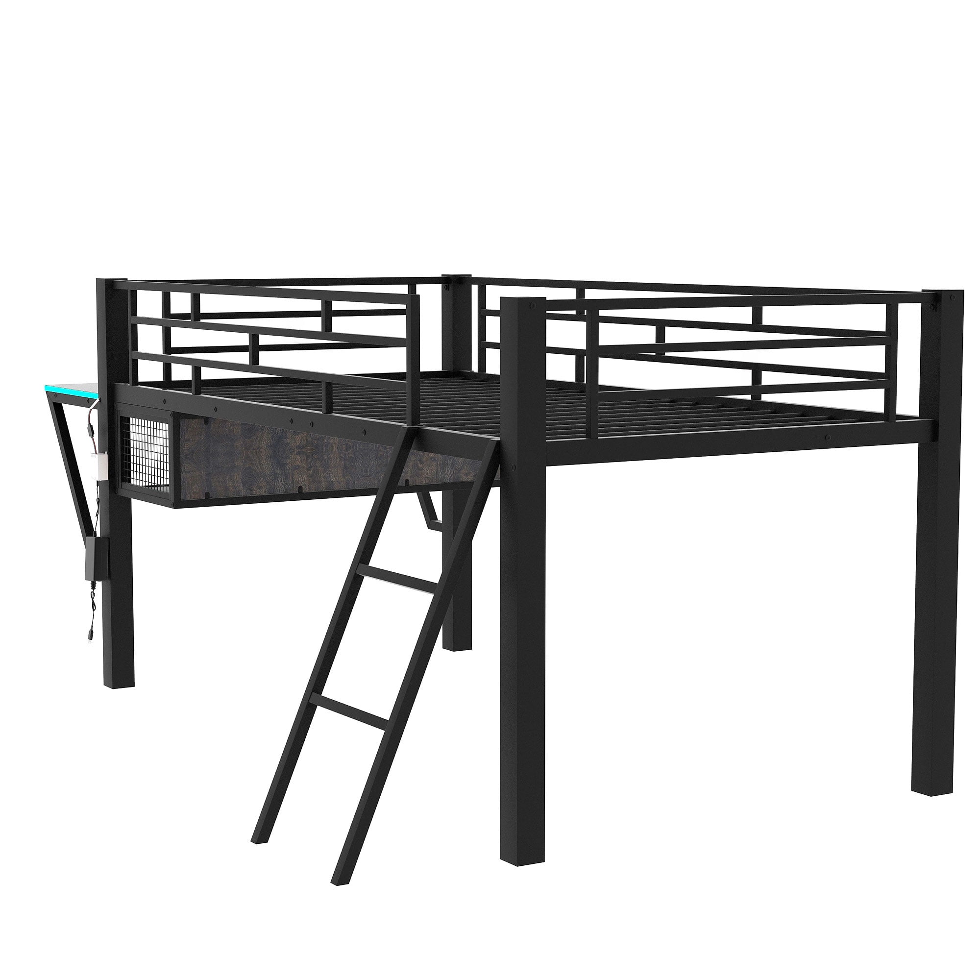 EUROCO Metal Gaming Bed with Desk and LED Light, Twin Loft bed for Kids Teens Adults