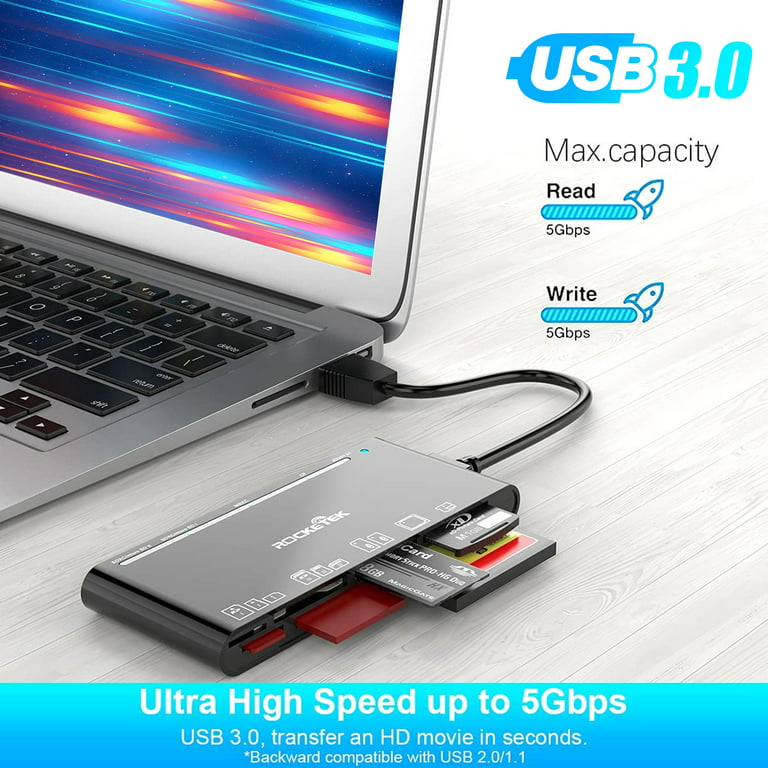 USB SD Card Reader, TSV 7-in-1 Smart Card Reader, 5Gbps Multi USB
