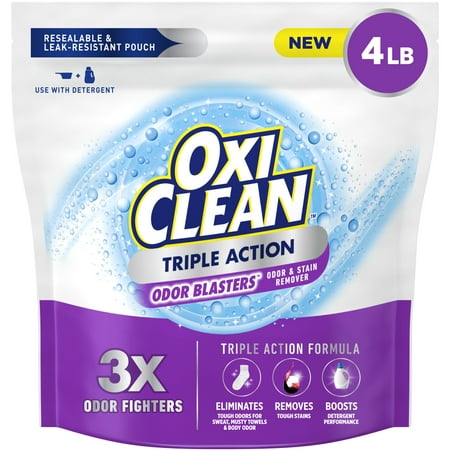 OxiClean Triple Action Odor Blasters Odor and Stain Remover Powder, To Use with Detergent, 4 lbs