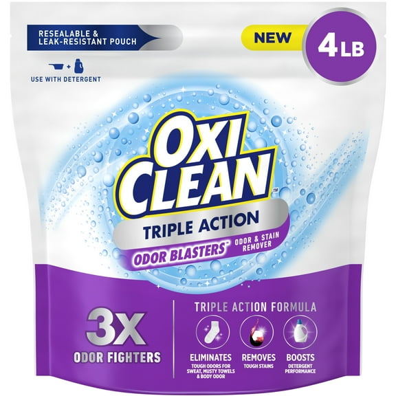 OxiClean Triple Action Odor Blasters Odor and Stain Remover Powder, To Use with Detergent, 4 lbs