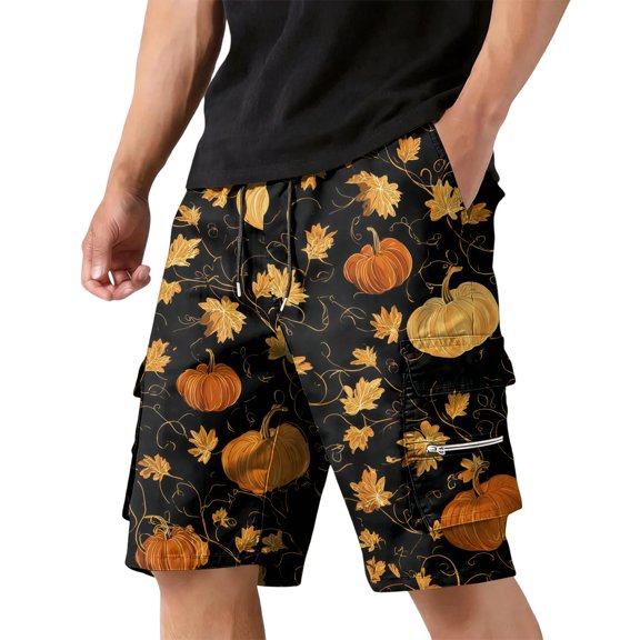 GrmtClth Mens Halloween print shorts 2026 Cute Jack O Lantern Beach Cargo Shorts Quick Dry Multi Storage Pocket Short Pants Summer Fun Travel Clothes Dark Gray XL