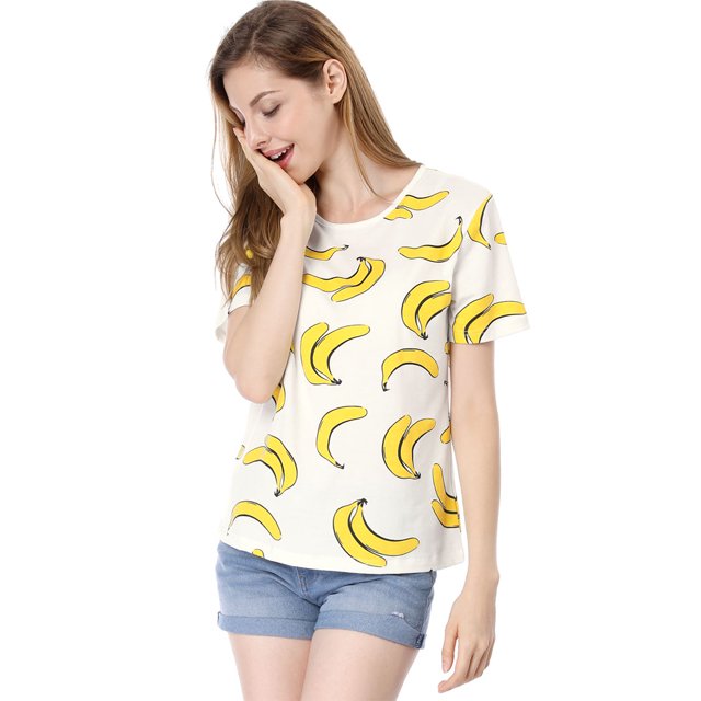 INSPIRE CHIC T-Shirt Décontracté à Manches Courtes pour Femmes avec Impression Banana Blanc TP