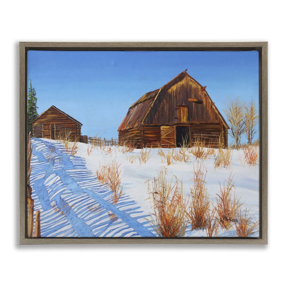 Stupell Industries Farmhouse Winter Country Barn Brown Floating Frame Canvas Art, 31 x 25, by Andrew Kiss