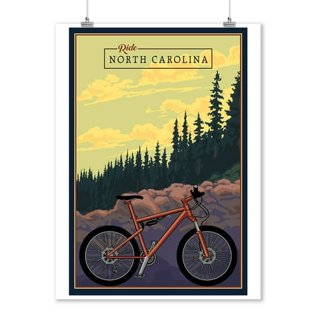 North Carolina - Mountain Bike - Ride the Trails - Lantern Press Artwork (9x12 Art Print, Wall Decor Travel