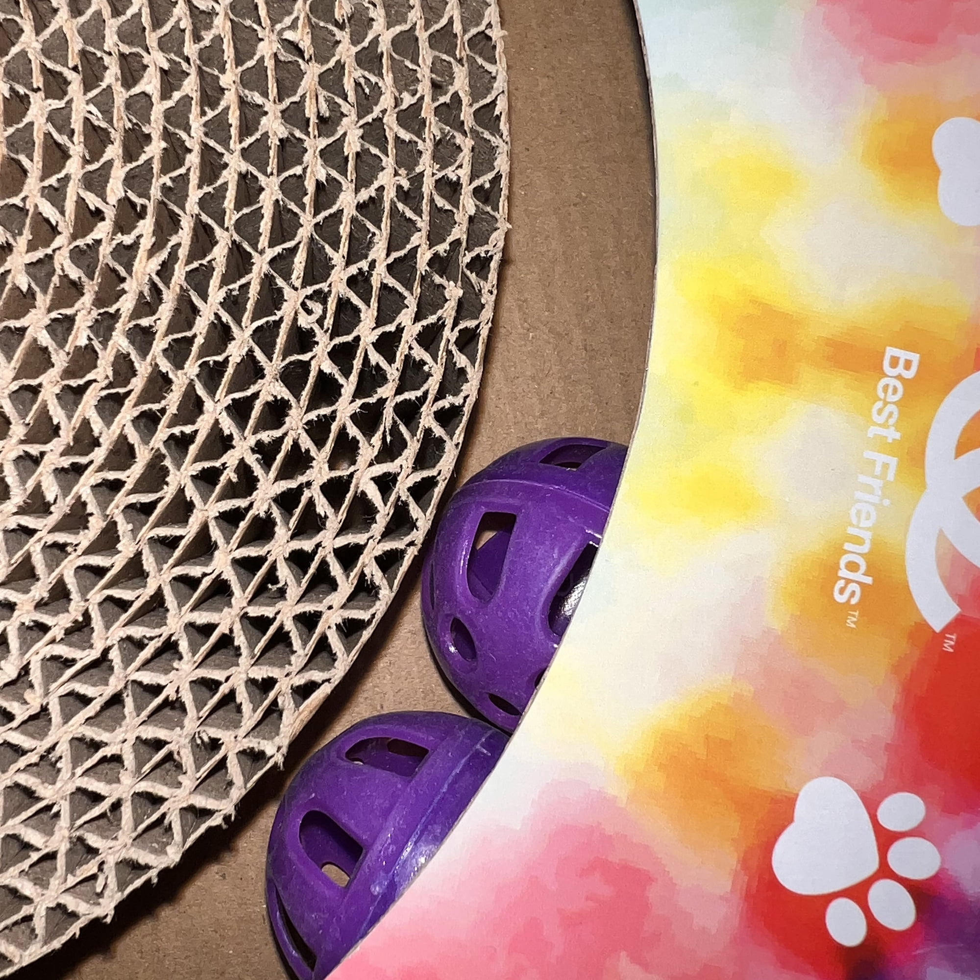 Best Friends Cat Scratcher-Round Track with Spinning Ball-Tie Dye-14"