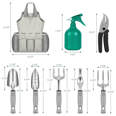 Garden Tool Set 9-Piece Stainless Steel Gardening Tools Kit Including Trowel, Transplanter, Cultivator, Weeder, Pruner for Gardening Enthusiasts