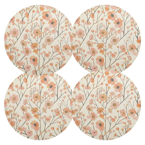Ryvnso Small Floral Round Plate Mats Dining Table Placemat Set of 4 for Holiday Decoration