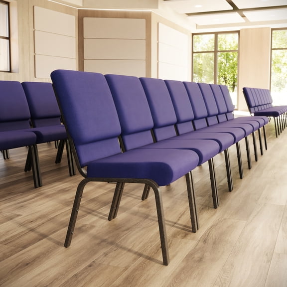 Flash Furniture HERCULES Series 18.5''W Stacking Church Chair in Purple Fabric - Gold Vein Frame
