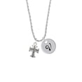 thumbnail image 2 of Delight Jewelry Silvertone Scroll Cross with Antiqued Decoration Silvertone Script Initial Disc - V - Charm Necklace, 20"+3", 2 of 4
