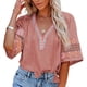 thumbnail image 1 of Borla Cordón Media Manga Blusa Mujer Casual Cuello En V Bordado Camisa Tops Para Citas Fiesta Marrón L, 1 of 6