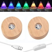 YAKAMOZ 2Pcs Round Wooden LED Lights Display Base for Laser Glass Resin Art(it did not Come with a Control to Change The Lights)