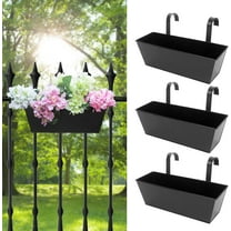 Railing Planters Outdoor Balcony 16 Inch Deck Over The Railing Planter Boxes Hanging Planters for Fence Flower 3 Pcs (Black)