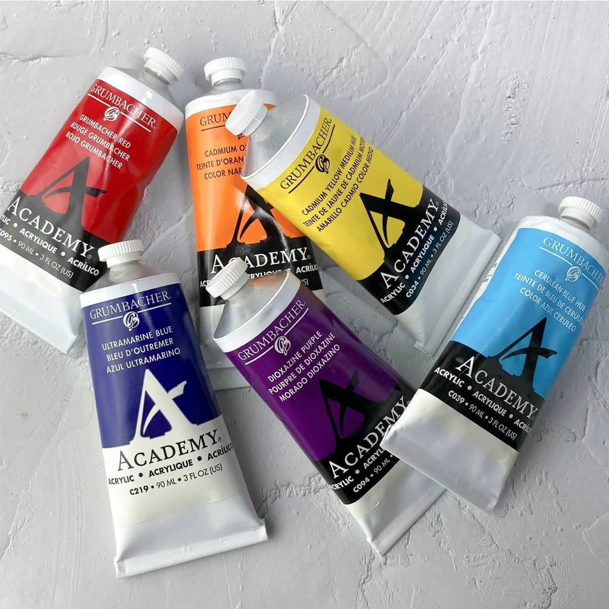 Grumbacher Academy Professional Acrylic Paint Set of 5 - 90ml Deep Colors - Artist Grade Acrylic Paint Set with Premium Pigments, Semi-Gloss Sheen, ASTM Lightfast Rating 1