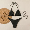 thumbnail image 5 of Women's Halter Bikini Sets Beads Tie Side Solid Triangle Thong Swimsuit Two Piece Cheeky Bathing Suits (Black,L), 5 of 8
