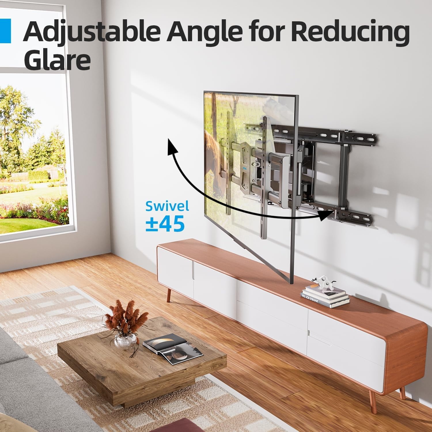 Full Motion TV Wall Mount 24 inch Studs for Most 42-86 Inch TVs, Adjustable TV Wall Mount Swivel and Tilt, Loading 110 LBS