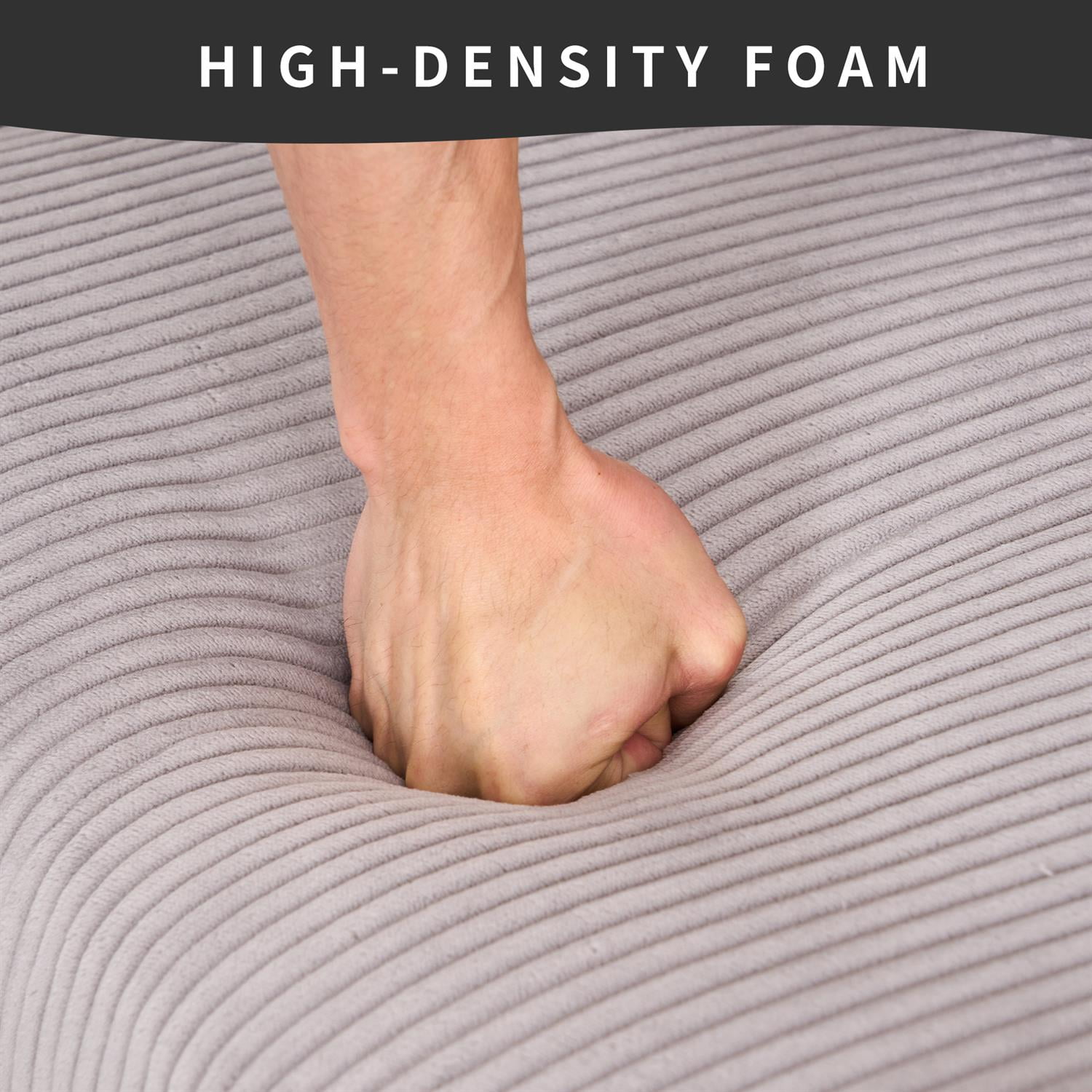 Demi Bonn 101" Corduroy Compression Sofa with Chaise Lounge, 3-Seater Couch with Full Sponge Cushion & 4 Pillows, Ideal for Living Room, Light Gray