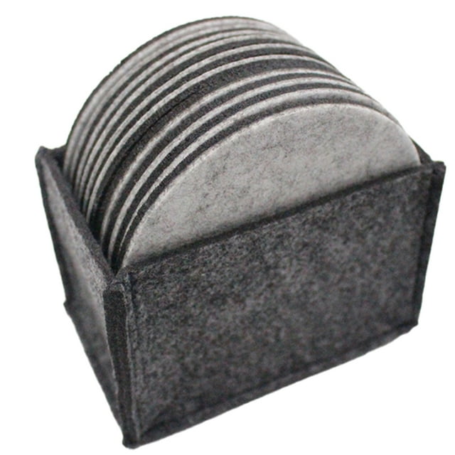 CAROOTU 10 PCS Feutre Tasse Coaster avec Support Rond Doux Absorbant Tasse Tapis de Rayure Empêchant Réutilisable