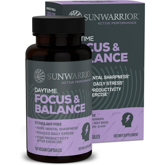 Sunwarrior Active Focus and Balance Energy Supplements for Men & Women, Vegan & Dairy-Free, 60-Count