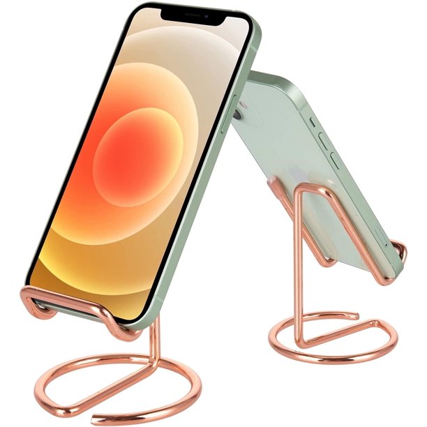 Soporte para teléfono celular para escritorio, lindo soporte para teléfono celular de metal en oro rosa, accesorios de escritorio, compatible con todos los teléfonos móviles, iPhone, Switch, iPad
